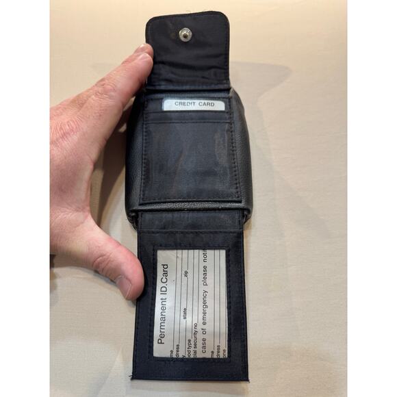 Vintage Black Faux Leather Coin Purse Cigarette Clutch w/ ID & Card Slots - Picture 2 of 10